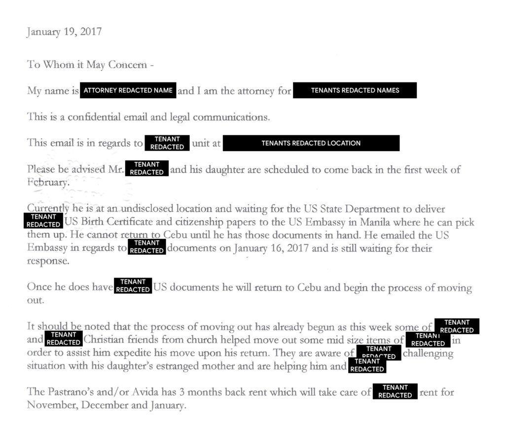 Dennis and Concepcion Pastrano Notarized Attorney Redacted Document